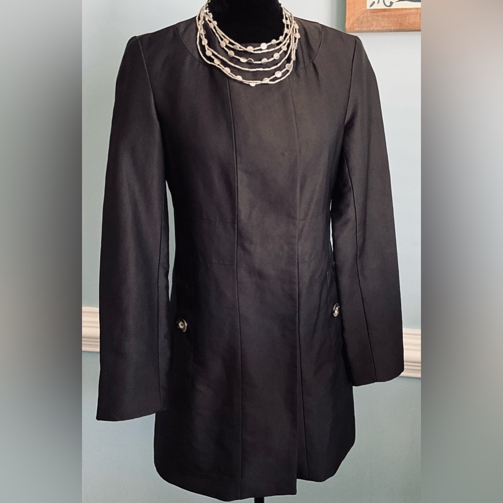 Kenneth Cole NY Black Car Coat Collarless Long Coat Matrix